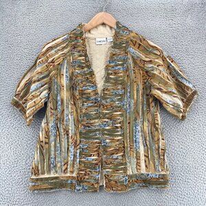 Chicos Jacket Womens 1 US Medium Brown Animal Print Raw Edge Short Sleeves Boho